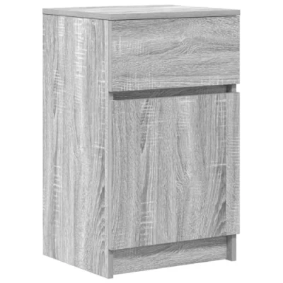Image of vidaXL Grey Sonoma Bedside Cabinet 39x35x65 cm Engineered Wood Nightstand with Ample Storage, Two Way Door Assembly, Easy Maintenance
