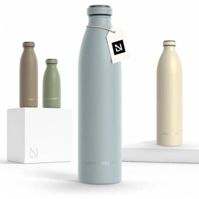 Image of LARS NYSØM Stainless Steel Insulated Water Bottle 12oz 17oz 25oz 34oz 51oz Thermo Flask for Hot and Cold Beverages Leakproof Drinking (Sky Blue, 1000ml)