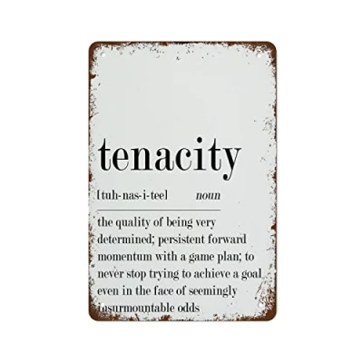 Image of Tenacity Definition Office Wall Art Home Decor Motivational Prints 5.5x8inch Retro Tin Sign Funny Decorations for Bar Pub Cafe Farm Room Metal Poster