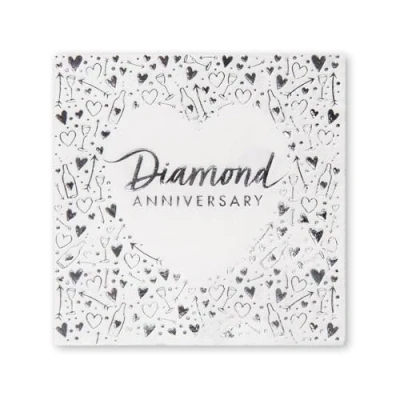 Image of Anniversary House Diamond 60th Lunch Napkins Pack of 16 3 ply 33 x 33cm Foil Stamped Table Decoration, Disposable Party Serviettes Napkins, J045