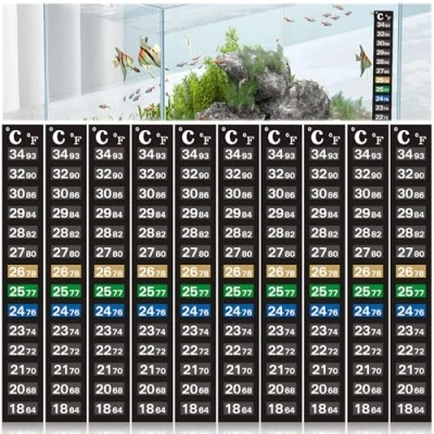 Image of Mein HERZ 10 Pcs Stick on LCD Thermometer, Adhesive 18 34℃/64 93℉ Room Aquarium Homebrew Thermometer Strip Liquid Crystal Display