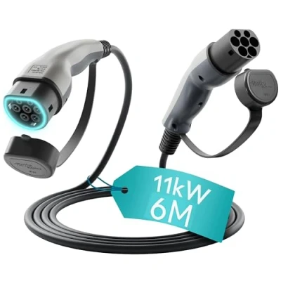 Image of Type 2 EV Charging Cable, 16A 11kW 6 Metre 3 Phase Mode to 2, Electric Vehicle Car Plug in Fast Cable Made Europe
