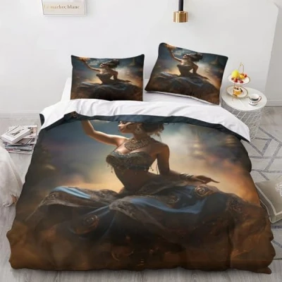 Image of OPSREY Ancient Egypt Warmth to Sleep Bedding Set Hidden Zipper Duvet Cover with Pillowcases Egyptian Queen Quilt SetSoft Microfiber Comforter Various Sizes Double（200x200cm）