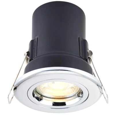 Image of Saxby 50674 50W shieldPLUS MV IP20 Recessed Fixed Fire Rated Downlight GU10 Ceiling Spotlight Chrome