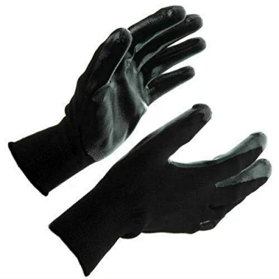 Image of A406 24 Pairs Black Nitrile Coated Work Gloves Nylon Safety Garden Builders Mens Gardening (X Large/10)