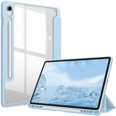 Image of Fintie Hybrid Case for Samsung Galaxy Tab S9 FE 10.9 Inch/Tab 11 Inch 2023 Tablet with Pen Holder Shockproof Protective Transparent Hard Shell on the Back, Sky Blue