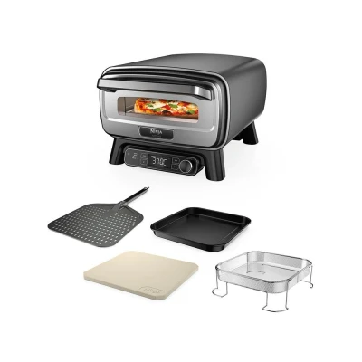 Image of Ninja Artisan Electric Outdoor Pizza Oven &amp; Air Fryer, 4 Functions: Pizza, Fry, Bake Prove, 5 Settings, Includes 12 inch Stone, Peel, Baking Tray Fry Basket, Grey MO201UK