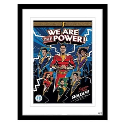 Image of Pyramid International Shazam Movie Poster in Frame (Fury of the Gods We Are Power Design with White Border) Framed Print 30x40cm Official Merchandise