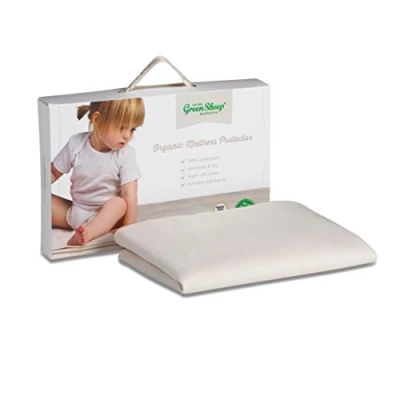 Image of The Little Green Sheep SnuzPod⁴ Waterproof Organic Mattress Protector, 100% Cotton Flat Noiseless Bed Sheet Topper for Babies &amp; Children 40 x 75.5 cm (Natural White)
