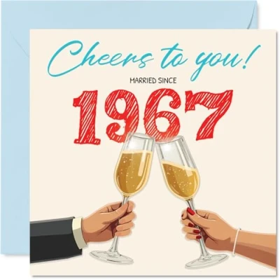 Image of 58th Anniversary Card for Women Men Cheers! Married Since 1967 Happy 58 Year Partner Husband Wife Companion, 145mm Wedding Anniversaries Greeting Cards