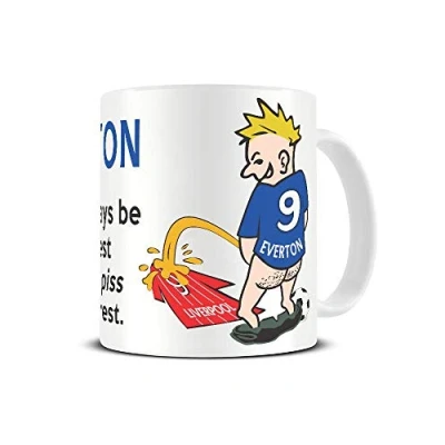 Image of Wee On The Rival&#039;s Shirt Football Fan Rivalry Mugs Great Funny Gift for a Supporter Present Coffee Tea Mug Cup (Everton V Liverpool) WE11