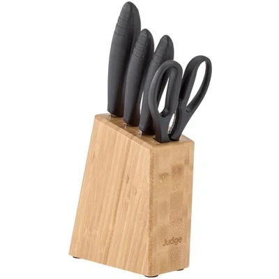 Image of Judge Essential 4 Piece Knife Block Set Dishwasher Safe, Ergonomic Handles, Stainless Steel Blades, Easy to Sharpen