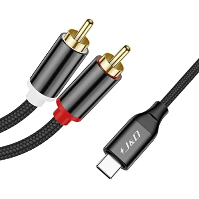 Image of J&amp;D USB C to 2 RCA Audio Cable, Braided Stereo Converter Cord Type Male 2RCA Y Splitter Cable Compatible for Google Pixel 6/7/8, iPhone 15/15 Plus/15 Pro/15 Pro Max, AMP