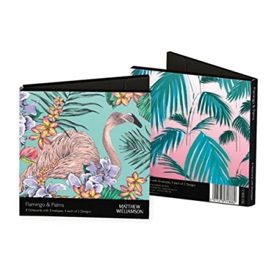 Image of Square Notecard Wallets 8 Notecards Flamingo &amp; Sunset Palms Design