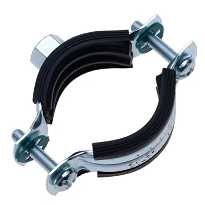 Image of 47 52 mm Pipe Clamp with Black Rubber Lining, Two Part Clip M8 Female Threaded Wall Mount, Support, Split Ring Hanger, Adjustable Bracket (Pack of 2)