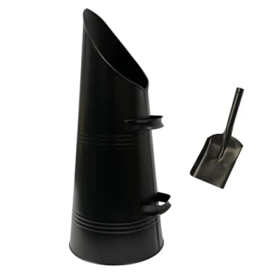 Image of Heavy Duty Anthracite Coal Hod, Bucket Scuttle Black High Quality for Fireplace Fire Side with Free Ash Shovel