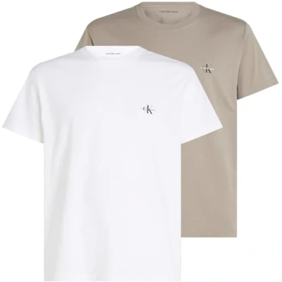 Image of Calvin Klein Jeans Monologo 2 PACK Basic Tshirt, Men&#039;s, Size: XXL, Rock ridge bright white