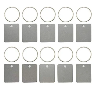 Image of Rectangle Engraving Blanks Stamping Stainless Steel Blank Tags with Key Rings 25 Pack