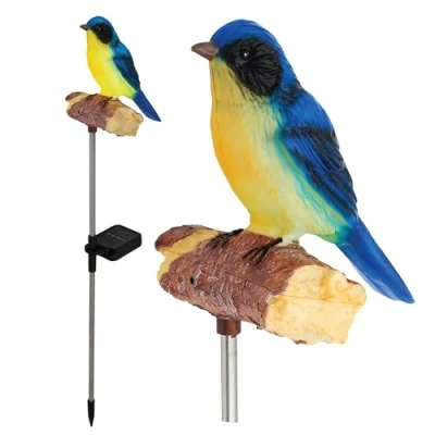 Image of GardenKraft 11079 Bluebird Solar Light/Features Singing Bird Sounds/Stainless Steel Ground Stake/Warm White Light Colour/Efficient LED