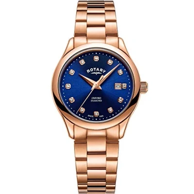 Image of Rotary Women&#039;s Oxford Rose Gold PVD Plated Blue Sunray Dial LB05096/05/D