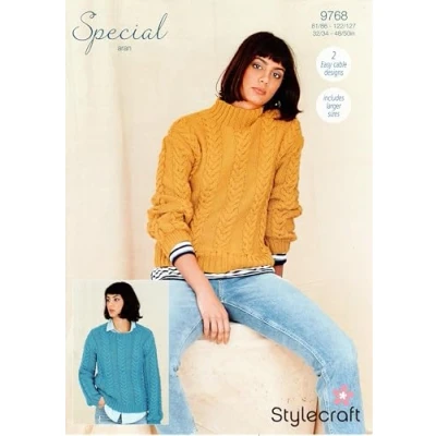 Image of Stylecraft Special Aran Knitting Pattern 9768 Ladies Sweaters (2 Designs)