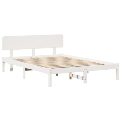 Image of vidaXL Bed Frame with Headboard White 160x200 cm Solid Pine Wood