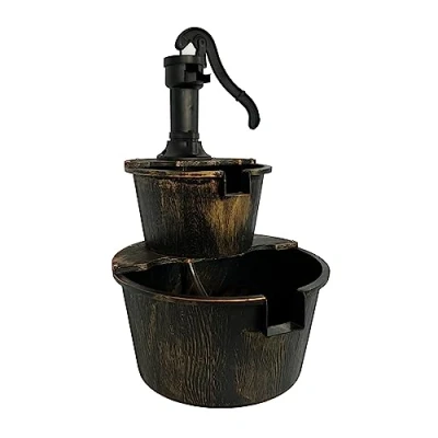Image of Oypla 2 Tier Cascading Barrel Garden Water Pump Fountain Feature