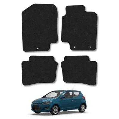 Image of Rubber Car Mats Compatible with Hyundai I20 (2008 2015) Tailored Fit Floor Set Accessory Black Custom 4 Pieces Clips Anti Slip Backing, Heavy Duty &amp; Waterproof