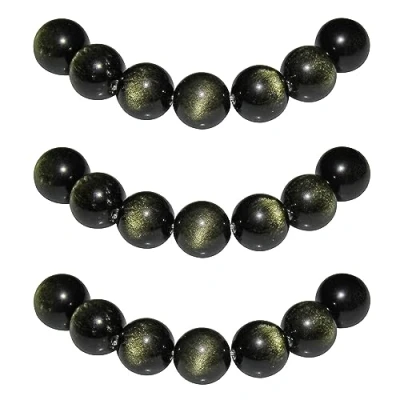 Image of MJDCB Natural Round Stone Beads 10mm Golden Obsidian Loose Gemstone for Jewelry Making Bracelet Necklace 35pcs