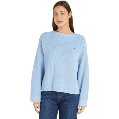 Image of Tommy Hilfiger Women Co Cardi Stitch C Nk SWT Pullovers, Blue, S