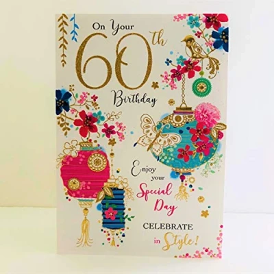 Image of Jonny Javelin Female On Your 60th Age 60 Birthday Card Lanterns