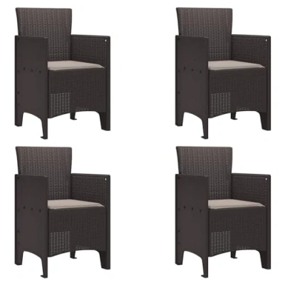 Image of vidaXL Chic Garden Chair Set for 4 People, Brown Chairs with Taupe Cushion, Weatherproof Synthetic Polypropylene, Perfect Garden, Balcony, Patio, Patio Furniture, Seating, Modern