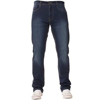 Image of New Mens ENZO Stretch Straight Leg Regular Fit Classic Basic Denim Jeans (40W x 34L, Mid Stonewash)