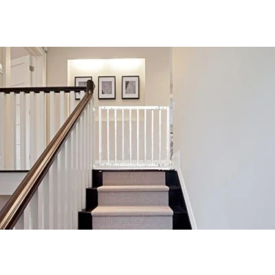Image of Safetots Top of The Stairs Screw Fitted Stair Gate, White Wooden, 63.5cm 105.5cm, Wood Baby Fit Safety Barrier, Stylish and Practical Gate