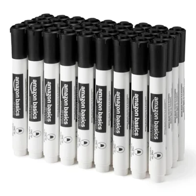 Image of Amazon Basics Low Odor Dry Erase Whiteboard Markers, Fine Tip, Black, 36 Count