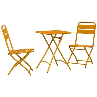 Image of vidaXL 3 Piece Folding Bistro Set in Mustard Yellow Steel
