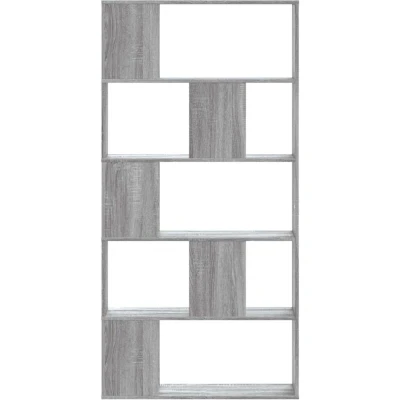 Image of vidaXL 5 Tier Bookcase Grey Sonoma Engineered Wood, Freestanding Modern Bookshelf Home/Office Storage 80.5x23.5x162.5 cm