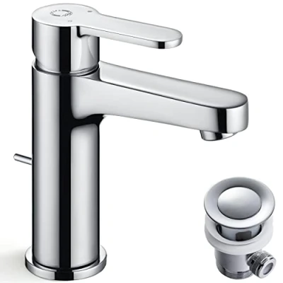 Image of Bathroom Tap with Pop Up Drain Fitting Spout Height 112 mm Water Saving High Pressure Single Lever Washbasin Mixer Including Accessories