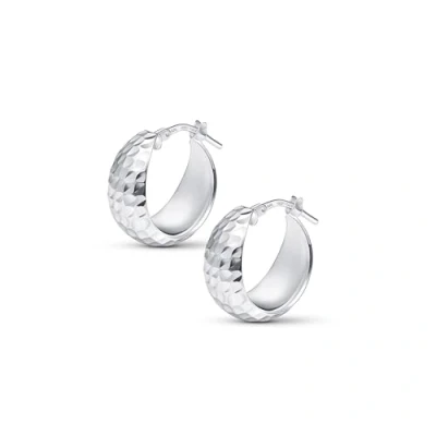 Image of Amberta Women Handmade 925 Sterling Silver Chunky Hoop Earrings: Diamond Cut Earrings 15 mm