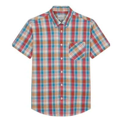 Image of Ben Sherman Signature Window Overcheck Short Sleeve Shirt for Mens (0075937) Kingfisher, 5XL