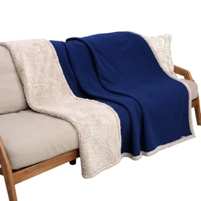 Image of Waterproof Dog Blanket, Pet Pee Proof Fleece Sherpa Throw Blanket for Sofa Couch Bed Protection, Washable Reversible Furniture Protector Cover 203 x 152 cm Navy Taupe