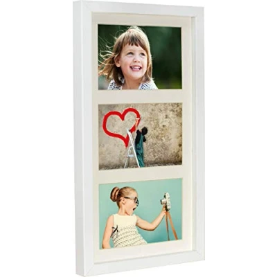 Image of BD ART 18x35 cm (7x14 Inch) 3 Openings White Collage Picture Frame with Mat for Photos 4x6 Inch