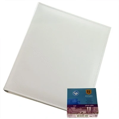 Image of Large Henzo Standard White Leatherette Photo Album with FREE Pack of 250 Mounts XPHA
