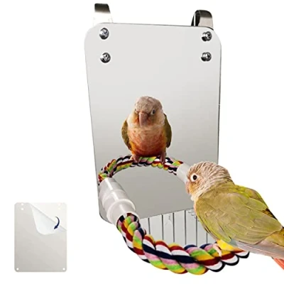 Image of Haokaini Bird Mirror Toy with Rope Perch Parrot Bite Large Claw Birdcage Perches Chew For Budgie Parakeet Cockatiels Lovebirds