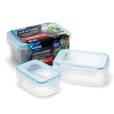 Image of Addis 503042 Clip &amp; Close Rectangle Food Storage Set, 3 Piece Color clear