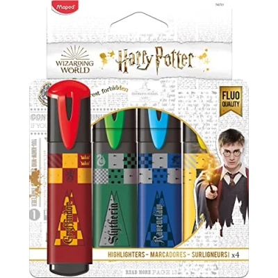 Image of Maped Harry Potter Highlighters Marker Pens x4 Colours Featuring Hogwarts Houses Gryffindor, Hufflepuff, Ravenclaw, Slytherin