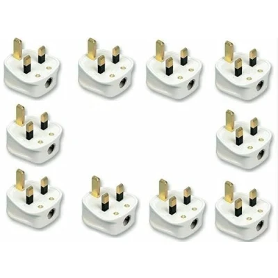 Image of 5/10/20 13AMP 3 PIN PLUG FUSED WHITE MAINS PLASTIC UK 13A PACK SOCKET HEAVY DUTY ELECTRICAL (10)