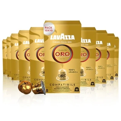 Image of Lavazza, Qualità Oro, Nespresso Compatible Aluminium Capsules, 10 Packs of Capsules