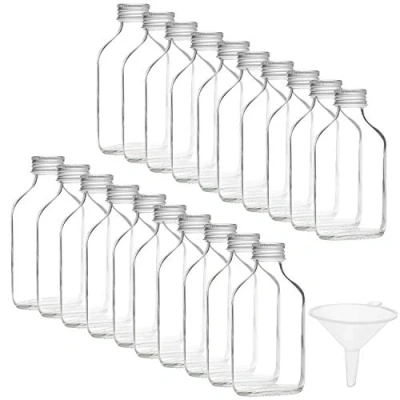 Image of BELLE VOUS 20 Pack Mini 100ml/3.5oz Glass Flask Liquor Bottles with Silver Caps &amp; Funnel Empty Screw Top Miniature Favour for Weddings Parties Alcohol, Schnapps, Whisky, Shots Spirits