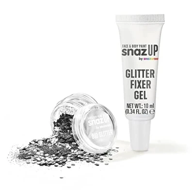 Image of Snazaroo Bio Glitter Kit, Face and Body Paint, Biodegradable Gliter, Silver Colour 5g + Fixer